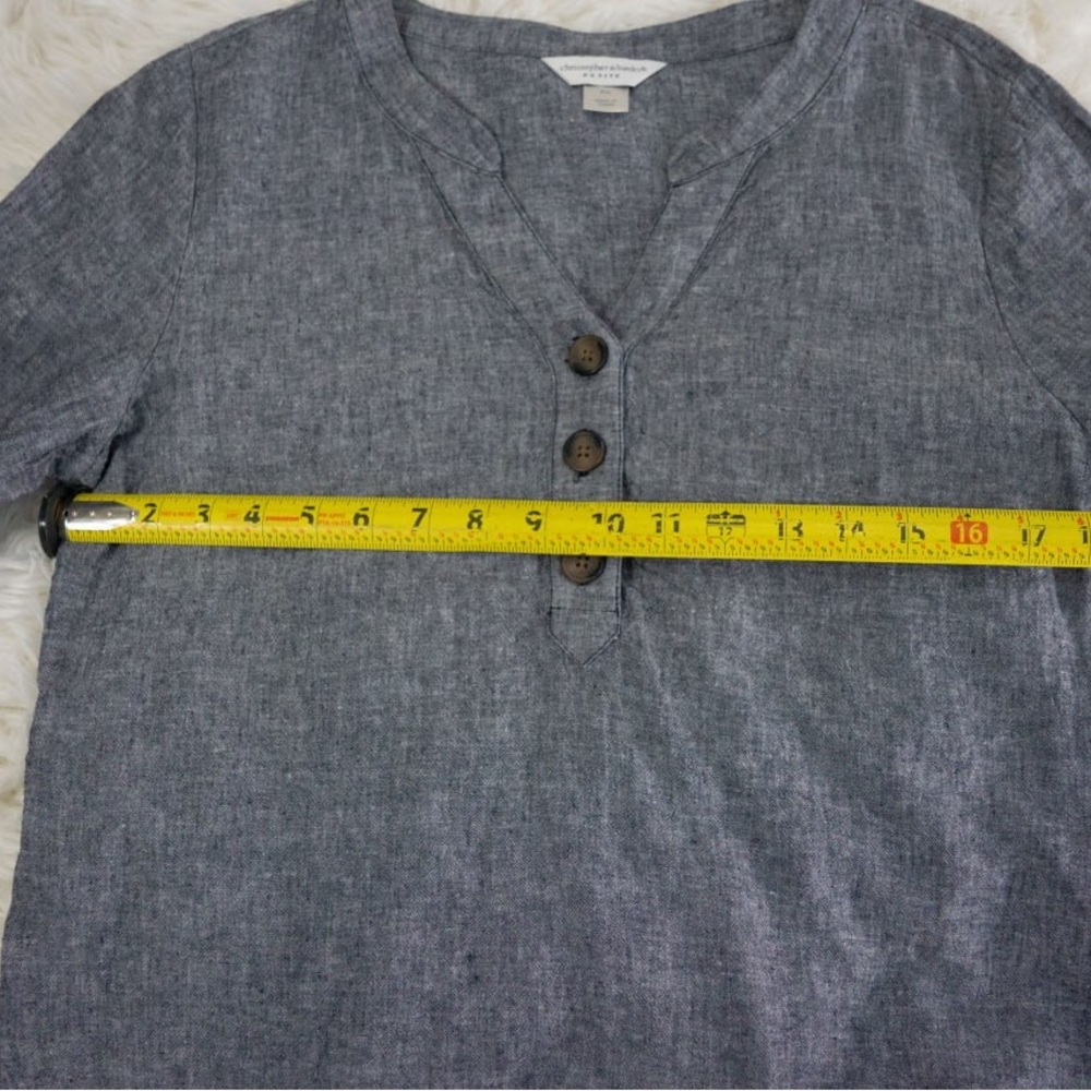 Christopher & Banks Linen Blend Top Petite Large Gray Button Front Casual Blouse - Picture 7 of 8